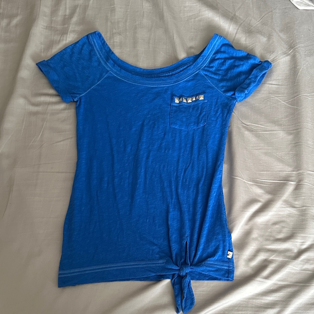 Hollister Blue Short Sleeve Top with Pocket Detail